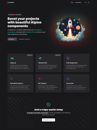 Website screenshot of pinemix.com in dark mode